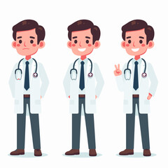 Cartoon doctors expressing diverse emotions for medical service advertising