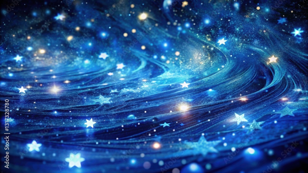 Fototapete a celestial abstract with a blue and white color scheme, showcasing a shimmering cosmos of stars and