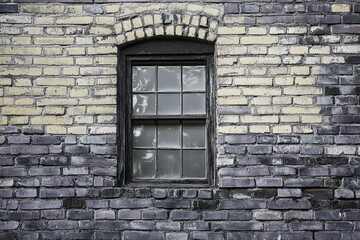 Rustic brick wall with small window close-up. AI generative