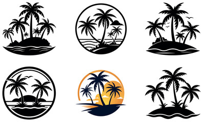 Collection of Black and White Tropical Island Logos