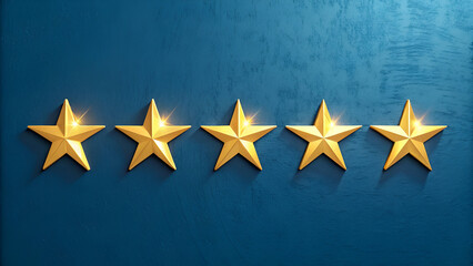 Gold Star Row on Blue Surface for Achievement or Quality Symbol