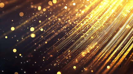 Fototapeta premium Golden Light Rays And Bokeh Effect On Dark Background Festive Abstract Modern Design