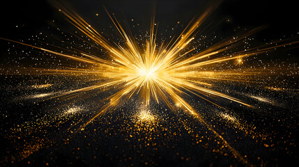 Golden Explosion Of Glitter And Light Against A Black Background With Radiant Sparkle And Festive Glow
