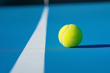 Tennis Ball on Blue Court Near White Line Sport, Game, Recreation