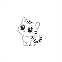 Playful Cartoon Cat Illustration &ndash; Cute Gray Tabby with Blue Eyes