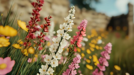 Vibrant summer flowers in an animated fantasy world nature scene colorful chaos gigapixel detail