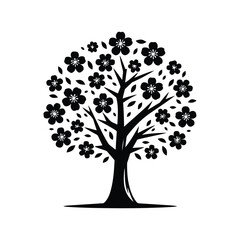 Modern Elegant Black and White Blossom Tree Silhouettes for Design