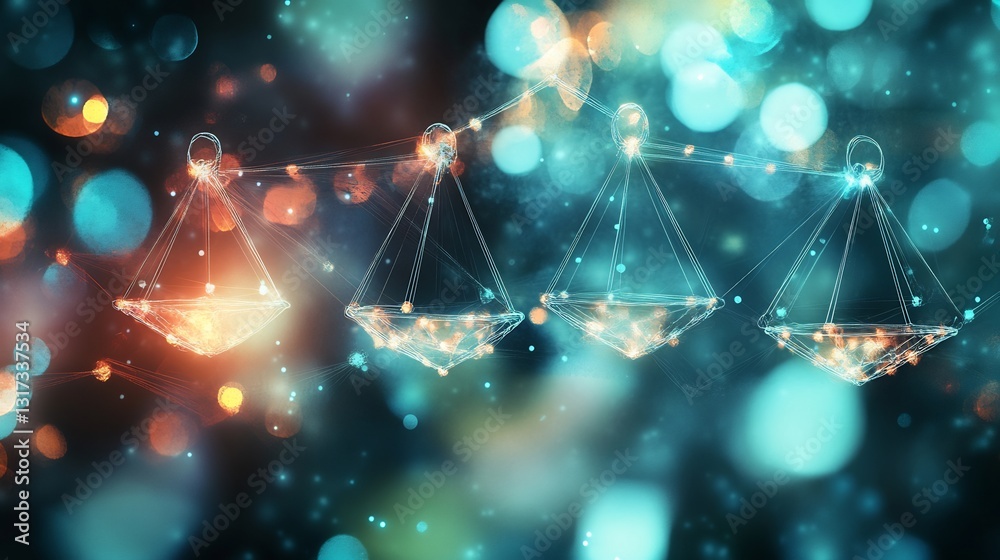 Poster Abstract visualization of business ethic interconnected shape symbolic scale representing transparency integrity