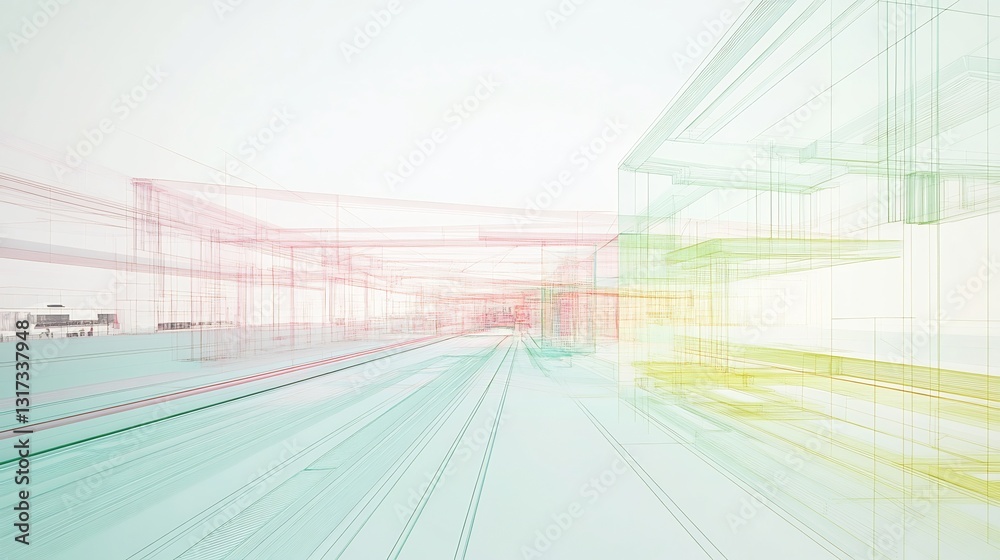 Poster Abstract visualization of civic system geometric flow representing interconnected public infrastructure