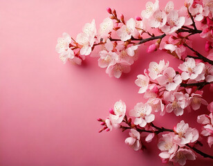 Zarte Kirschblüten auf pastellrosa Hintergrund – Elegante Frühlingsblüten in minimalistischer Komposition