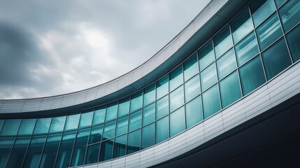Curved glass facade of modern office building