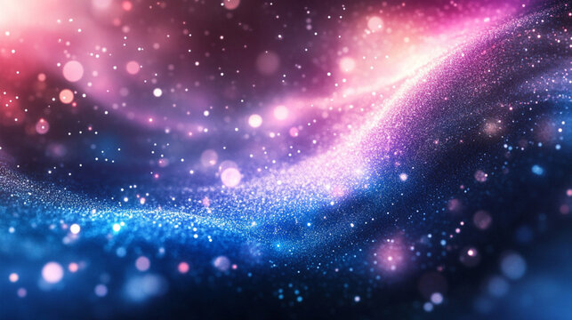 Futuristic pink and blue energy wave with glowing particles, creating a dynamic and modern abstract background.