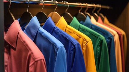 Colorful shirts on hangers
