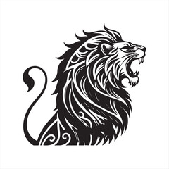 Fototapeta premium Fierce Black and White Vector Lion Illustration – Bold & Dynamic Design