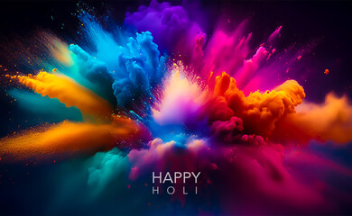 Obraz premium Happy Holi background, Indian Festival of Colors, splash of vibrant colors template. Colorful powder explode banner design