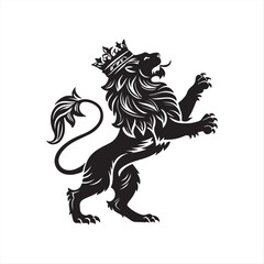 Majestic Heraldic Lion Illustration &ndash; Monochrome Royal Emblem Design