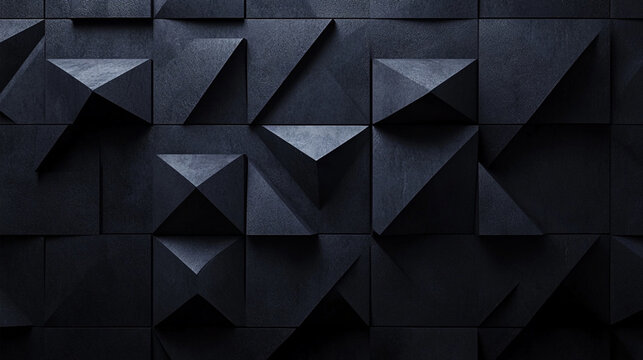 Black geometric pattern with a 3D effect, forming an abstract and futuristic background for creative design projects.