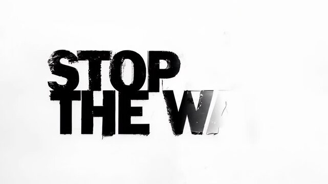 Bold text with STOP THE WAR message on clean background. concept of peace advocacy, anti-war movement, societal change, protest art