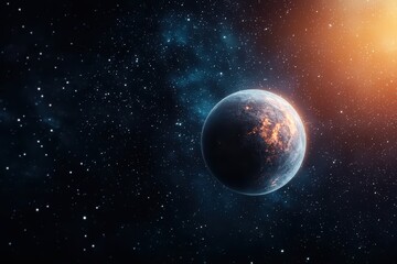 Stunning Cosmic Scene Featuring Planet With Fiery Surface in a Vast Galaxy Landscape