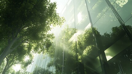Sleek glass facade blending with nature pictures