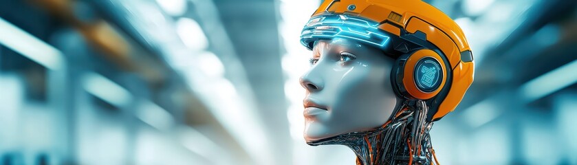 Futuristic Cybernetic Humanoid Supervising Automated Processes in a High-Tech Environment