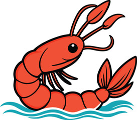 Obraz premium A cartoon shrimp illustration, Shrimp fish character design