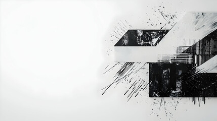 Fototapeta premium Abstract Black and White Geometric Composition With 3D Cubes and Pixelated Particles on a White Background With Dynamic Lighting and Perspective in a