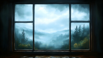 Fototapeta premium Misty mountain view from a window (1)