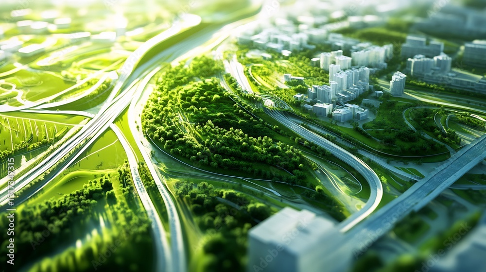 Aufkleber Abstract visualization of urban renewal highlighting dynamic pattern representing revitalized infrastructure green spaces