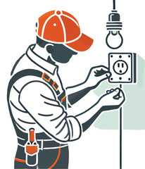 Electrician at Work. A domestic electrician. the image features an electrician wearing a cap and uniform, working on installing.
