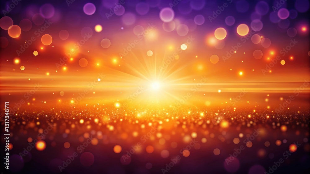 Poster a radiant sunset with a golden glow and shimmering particles, creating a captivating abstract backgr