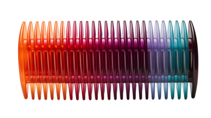 Gradient Comb Design Vibrant Rainbow Hues, Modern Geometric Pattern for Hair Accessories, isolated on transparent background.