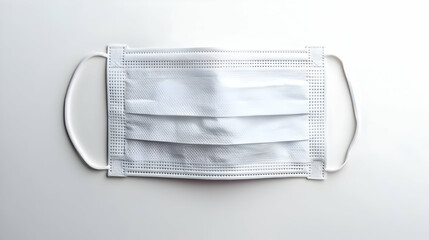 Single White Medical Face Mask On A White Background With Subtle Texture In A Sterile And Clean Top View Flat Lay Close Up Composition Ideal For