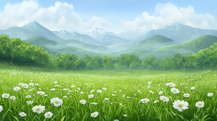 Fototapeta premium Tranquil green grass field, nature's lush carpet peaceful landscape scenery lush