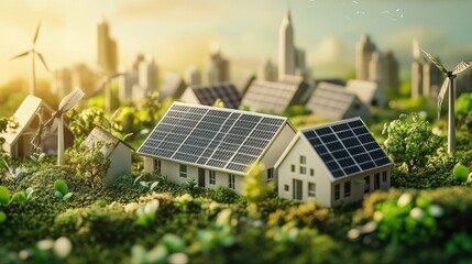 Fototapeta premium Eco-Friendly Cityscape, Sustainable Living in a Green Urban Environment