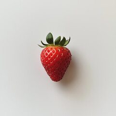 A single, perfectly ripe strawberry, isolated on a pure white background