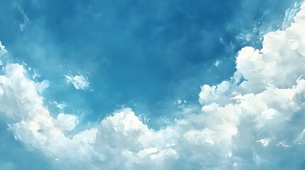 Fototapeta premium Serene Blue Sky with Fluffy White Clouds Artistic Watercolor Painting