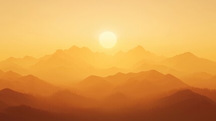 Obraz premium Breathtaking sunset panorama, mountain silhouettes and treelined landscapes at dusk