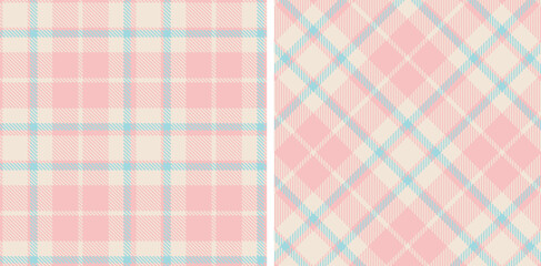 Pastel Pale Rose Seamless Tartan with Cool Light Grey accents Fabric Design