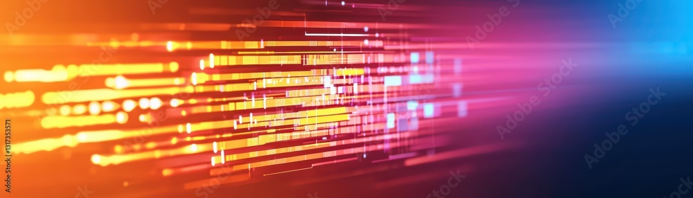 Poster abstract digital glitch effect background with cyber design elements and colorful light streams