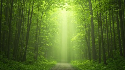 Fototapeta premium Journey into nature, serene path through green forest tranquil