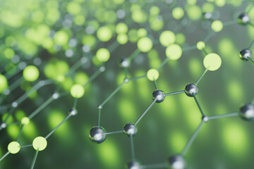 Vibrant Green Molecular Structure Illuminated with Futuristic Neon Glow and Metallic Texture