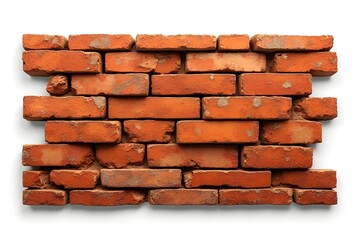 Obraz premium Aged Red Brick Wall Section Isolated on White Background