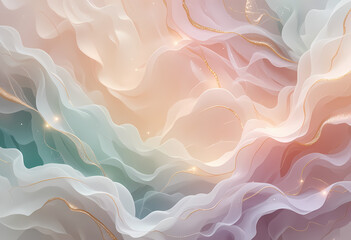Elegant Abstract Flowing Fabric with Gold Accents – Soft Pastel Digital Art. Generative AI