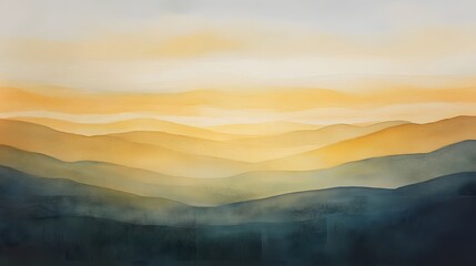 Obraz premium Serene Sunset Over Rolling Hills Golden Hour Landscape Painting