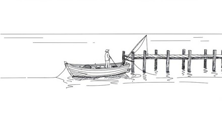 Fototapeta premium Fishermans Boat at a Quiet Pier