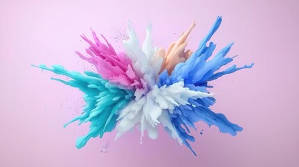 Obraz premium Colorful paint splash explosion on a pink background.