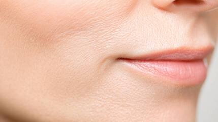 Fototapeta premium Close up of woman cheek and lips, highlighting skin texture and natural beauty