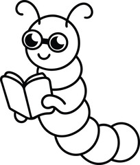  Caterpillar reads a book wears sunglass silhouette illustration