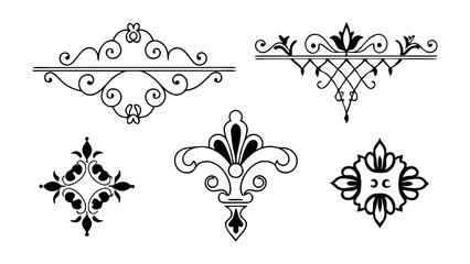 An ornamental design featuring various patterns and motifs including leaves and fleur-de-lis symbols arranged in a symmetrical layout